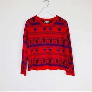 Bass Bird Squirrel Red Sweater Size Large